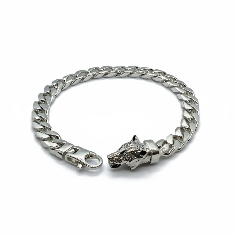 Small Grumetta Bracelet in Silver with Tiger Head Closure