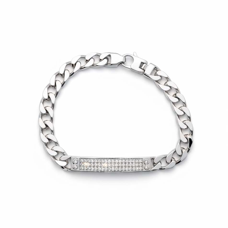 Bracciale con Targa e Zirconi Bianchi