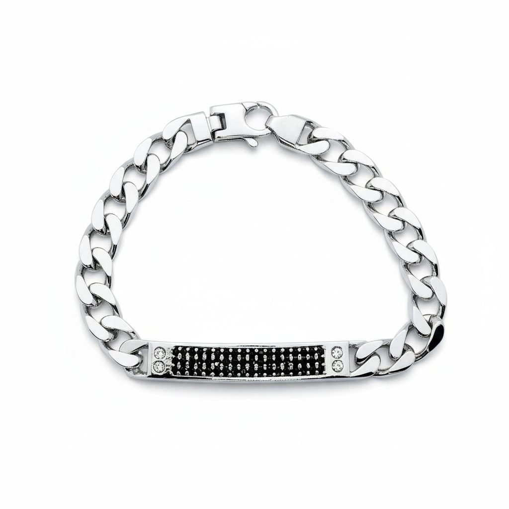 Bracciale con Targa e Zirconi Neri